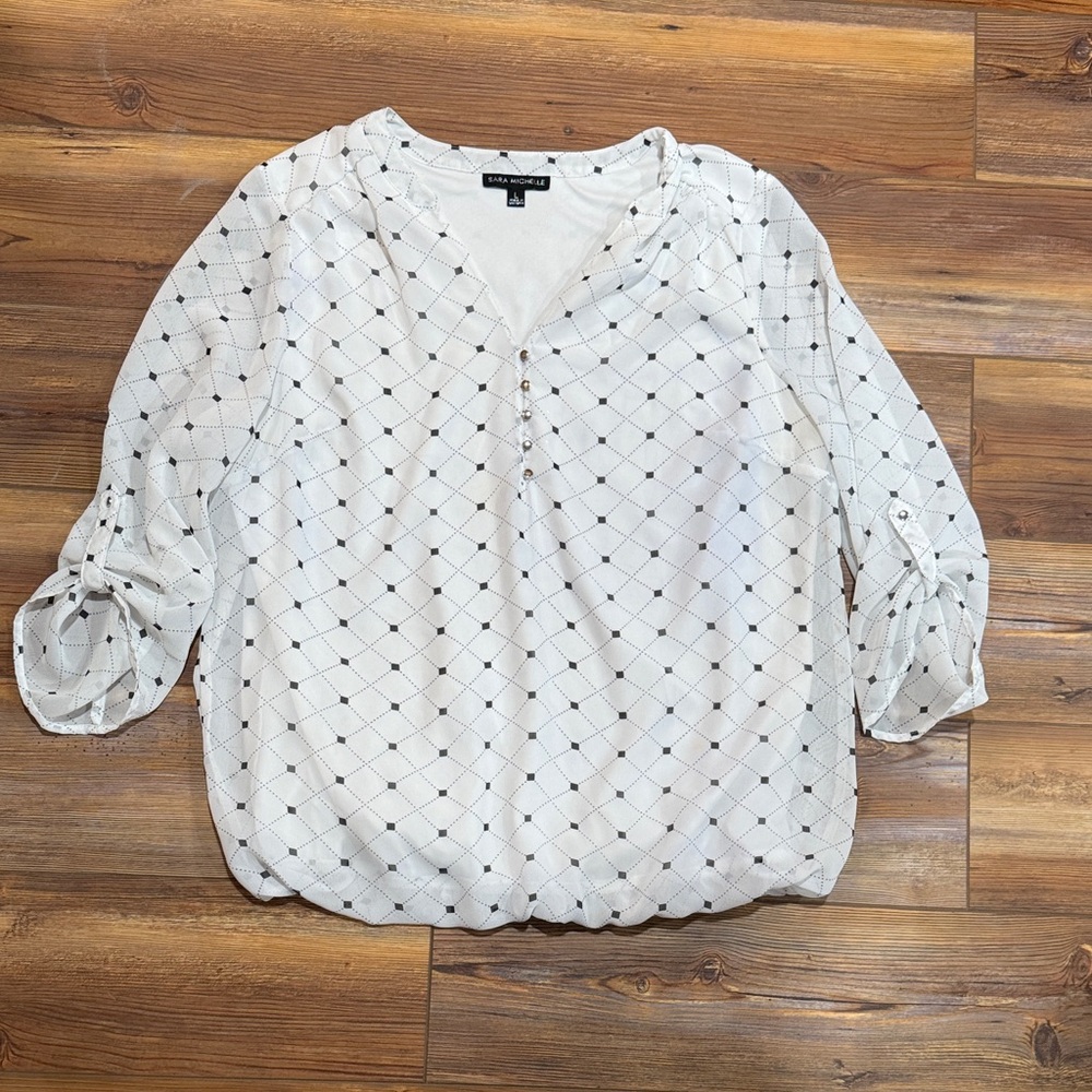 Sara Michelle White Blouse with Black Dot Lattice